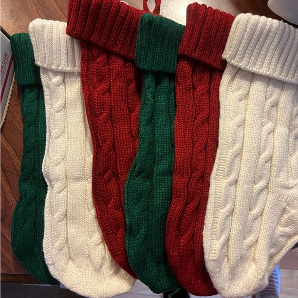 6 New 14 inch Knit Sweater Stockings in Burgundy, Green, and Ivory - Picture 2 of 4